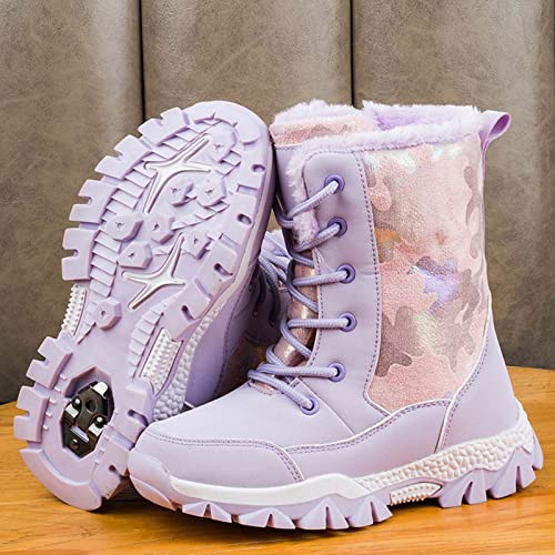 Eliogn Girls Winter Snow Boots Fully Fur Lined Warm Shoes Waterproof Outdoor Walking Boots(Little Kid/Big Kid)3