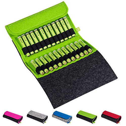 Homöopathische Taschenapotheke, Globuli-Tasche Potenz C30, gefüllt mit 24 Globuli-Röhrchen (Glas), handgemacht aus echtem Filz (grün)