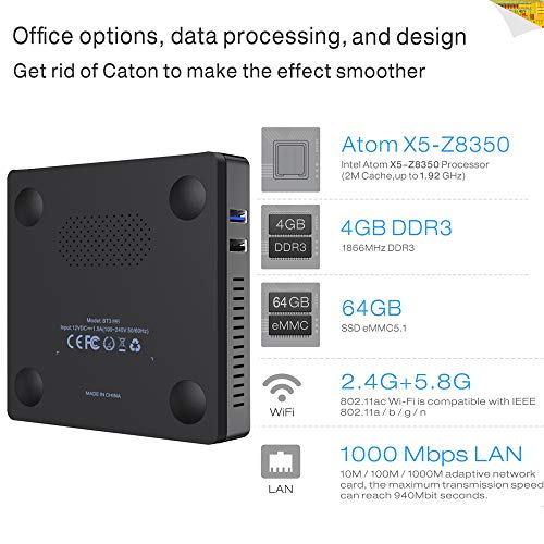 Beelink BT3PRO II Mini PC, Mini Computer Desktop con HDMI e VGA, Processore Intel Atom X5-Z8350, WiFi da 4GB+64GB, 2,4G/5,8G Dual Band, BT 4.0, 4K, 1000 Mbps LAN, Supporto Windows 10