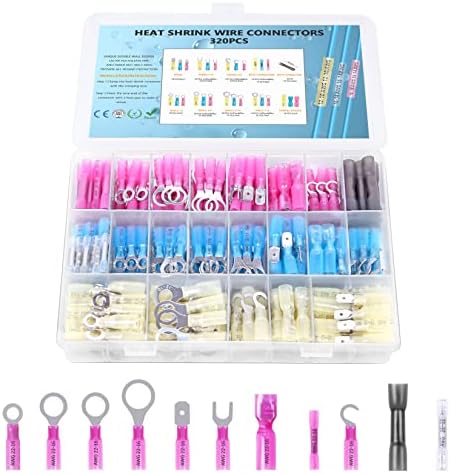 320PCS Heat Shrink Wire Connectors,Heat Shrink Butt Connector,Self-Welding Marine Waterproof and Wear-Resising Connector Terminal Insulation Ring Butt Connector