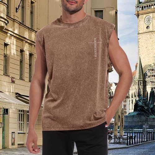 Image of Christian Gym Workout Tank Tops for Men Vintage Bible Verse Cross Graphic Sleeveless Muscle Shirts Acid Wash Tanks Top