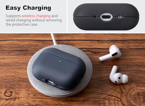 Image of Haobobro Handmade Case - for AirPods Pro 3 Case Cover - Premium Vegan Leather with Woven Fabric Texture, Wireless Charging Compatible, Drop Protective Hard Cover for AirPods Pro 3rd Generation - Black