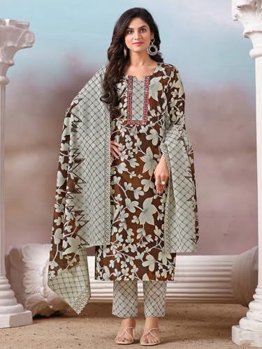Kurta imprimé floral marron ensemble complet fluide pour masquer les formes - 2
