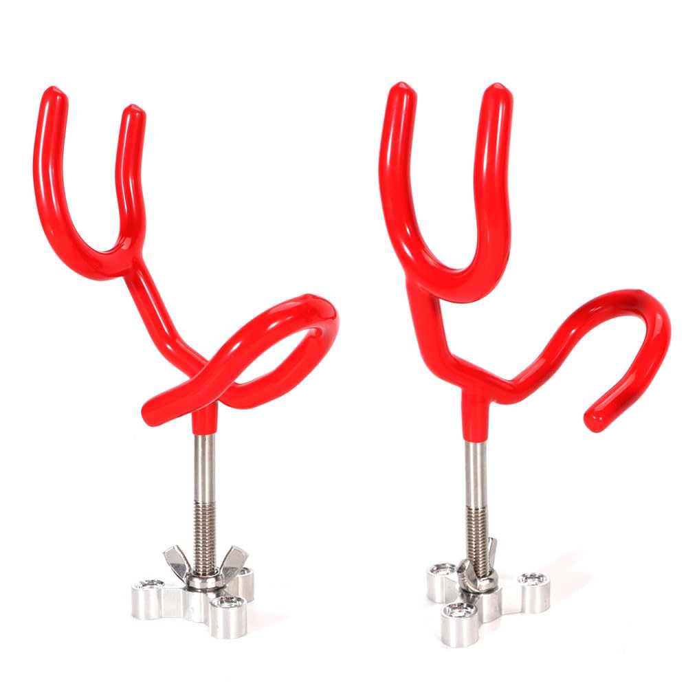 Lot de 4 supports de canne à pêche en acier avec revêtement en PVC à 20 degrés Rouge