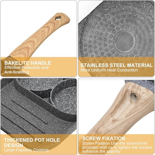 Image of Non Stick 3 Hole Fry Pan - Ceramic Frying Pan with Nonstick Coating - Kadai Fry Pan for Egg Cookware - Multi-Purpose Nonstick Cast Iron Frying Pan (1pcs)