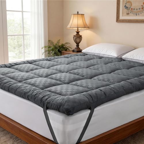 Autsel 3D Topper 160x200cm, Sobrecolchon de Microfibra con 1000GSM Poliester, Protector de Colchón Suave y cómodo, Gray