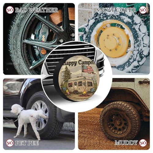 Image of Heavy Duty Spare Tire Cover Happy Campers Weatherproof Wheel Protectors Camping Camper Gifts Tire Cover for Camper Travel Trailer SUV Truck 16 Inch