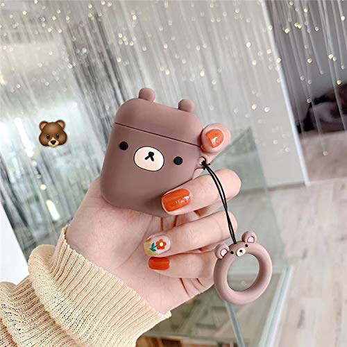 LEWOTE Silicone Funny Case Cover Compatible for Apple Airpods 1&2[Cute Animal Design](Small Brown Bear)