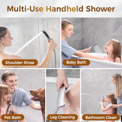 Image of BRIGHT SHOWERS Dual Shower Head System with Handheld and Rainfall Shower, Shower Faucet Set with Valve and Trim Kit, Includes 79-Inch Stainless Steel Hose, Chrome