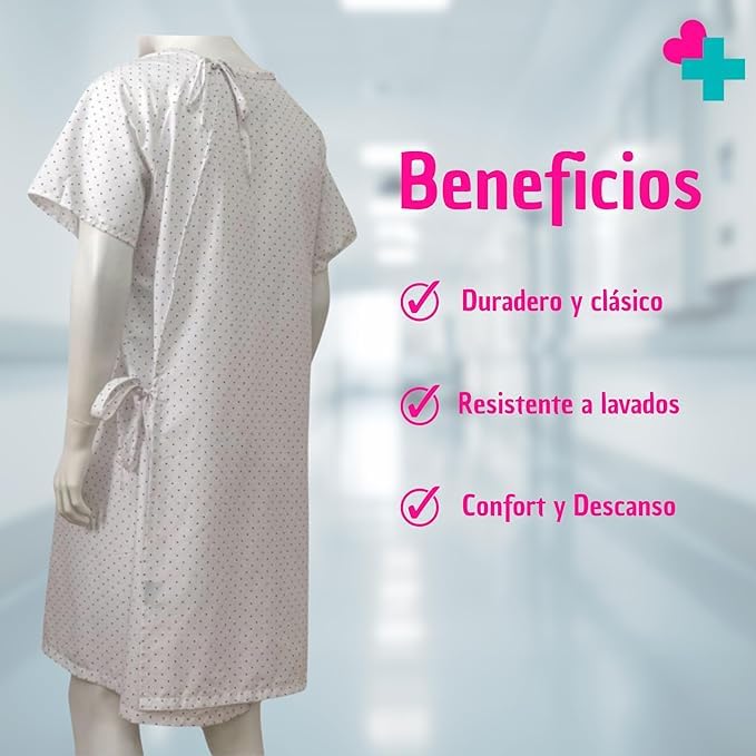 Camison con Cierre Trasero. Pijama Sanitario Mujer y Hombre para Pacientes, Clínicas y Residencias. Camisón Hospitalario Talla Única. Batas Hombre Manga Corta Facilita la Movilidad y Respiración.
