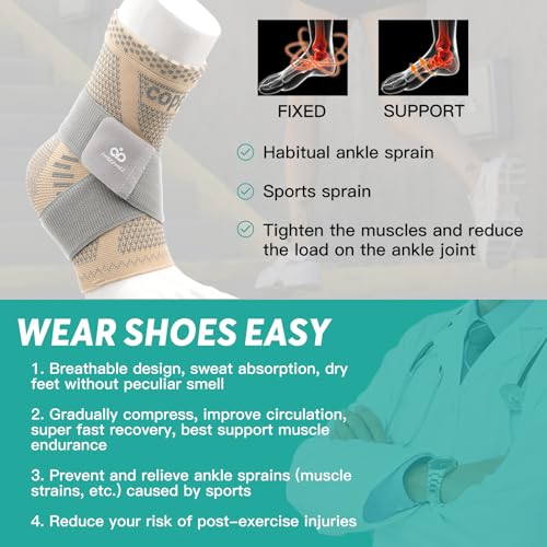 Image of INDEEMAX Ankle Brace for Women & Men, Ankle Compression Sleeve Support Copper Infused Ankle Brace for Sprained Ankle, Plantar Fasciitis Sports, Achilles Tendonitis Pain Relief, Skin Silver, S