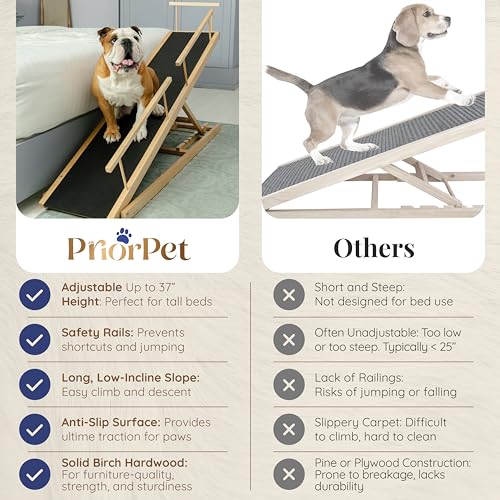 Dog-ramp-for-Bed-PRIORPET-Birchwood-Adjustable-Ramp-for-Dogs-to-Get-on-Bed-Dog-ramps-for-High-Beds-up-to-32-Inches–Foldable-Ramp-Anti-Slip-Grip-Safety-Rails-Small-Dogs-Up-to-50lbs–Natural