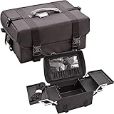 SunRise C3022 2-Tier Accordion Trays Makeup Case with Shoulder Strap and Brush Holder, 16-Inch, Black Canvas