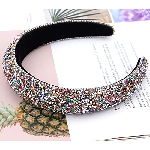 Wecoe Rhinestone Headband Baroque Retro Colorful Headband Bling Diamond Padded Headband Glitter Sparkle Headbands Fashion Headbands Hair Accessories Gifts For Women Girls (Colorful & Silver) #TOP5
