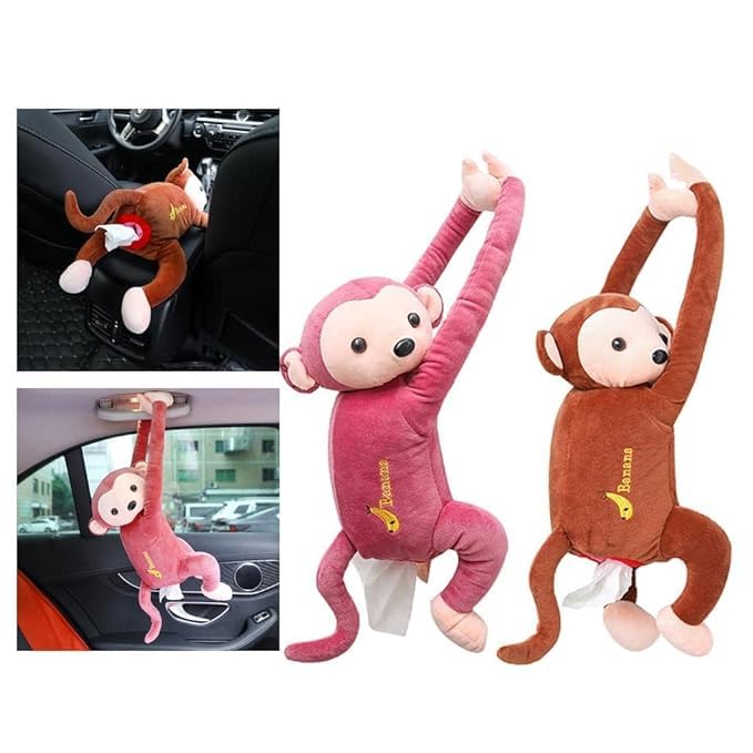 OTIPORTER Monkey Tissue Holder for Car Unique Multi-Purpose Tissue Paper Storage Monkey Shape Cartoon Tissue Holder Cartoon Animal Paper Napkin Hanging Container for Office (Pack of 1) 1