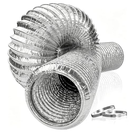 Hon&Guan Tuyau d'évacuation en aluminium - 100 mm - 2,5 m - Isolation - 4 couches épaisses - Universel - Pour sèche-linge - Avec 2 colliers de serrage en...