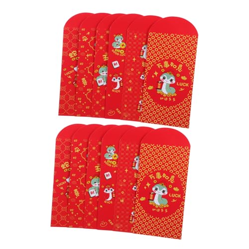 FUNOMOCYA 18個蛇年お年玉袋 赤い封筒 祝祭用ラッキーマネー袋 結婚式 誕生日 春節 新年 お札収納 かわいい蛇柄デザイン 家族向け贈答用