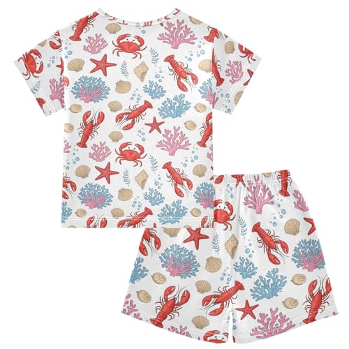 Pajama Short Sets Marine Life Background Soft Cotton Summer Sleepwear 2 Piece PJS Size 5-14T2