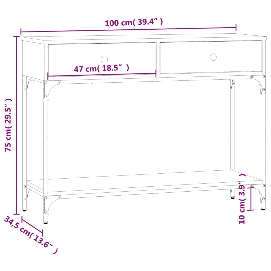Coavain Konsolentisch 100x22,5x75 Cm – Schmaler Flurtisch Mit Metallrahmen & Verstellbaren Beinen, Schwarz