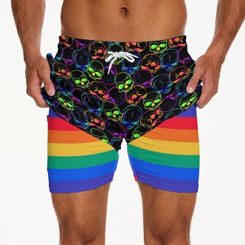 Men Swim Trunk with Compression Liner 5 Inch Inseam Swimwear Bathing Suit Quick Dry 2 in 1 Board Short3