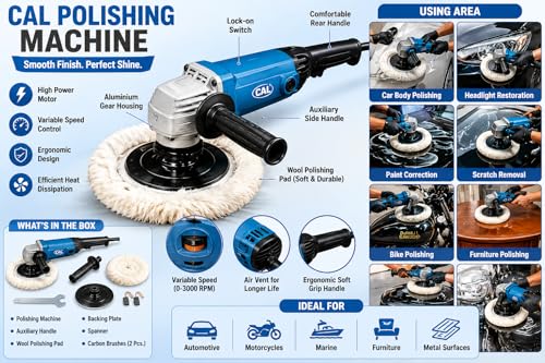 Image of RK Enterprises Car Polishing Machine, Portable Electric Buffer for Car Detailing and Paint Correction