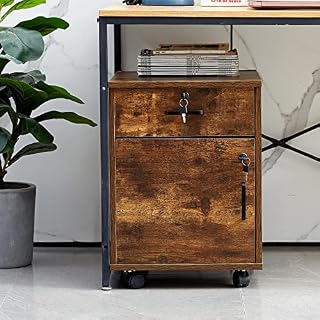 OFCASA Mobile File Cabinet with 1 Drawer 1 Door Cabinet Lockable Office Rolling Cabinet with Wheels Industrial Wood Storage Filing Cabinet for Home Office 40 x 40 x 55cm