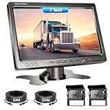 Kit Telecamera di Retromarcia con Monitor da 7" per Veicoli, 2 Telecamere di Retromarcia, Impermeabile IP68, Visione Notturna a 18 IR, Cavo di Assistenza al Parcheggio per Rimorchi/Autobus/Furgoni