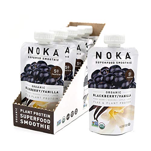 NOKA Superfood Smoothie Pouches (Blackberry Vanilla) 6 Pack | 100% Organic Healthy Fruit And Veggie Squeeze Snack Packs | Meal Replacement | Non GMO, Gluten Free, Vegan, 5g Plant Protein | 4.2oz Each - Thumbnail 2