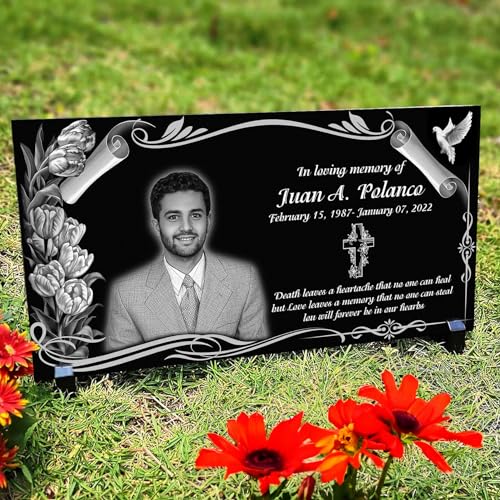 Jiniansh 16x8Personalized Memorial Stones Grave Markers Outdoors Grave Plaques Cemetery Memorial Stones headstones for Humans tombstones for Graves