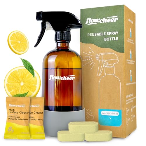 Image of flowcheer All Purpose Multi Surface Cleaner Refills for Household (Lemon) | all purpose cleaner concentrate, Lemon Scent cleaning tablets with Reusable Spray Bottle, 6x17fl oz