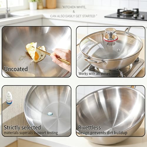 Wok de acero inoxidable 316, antiadherente, 13.4 in miniatura 6