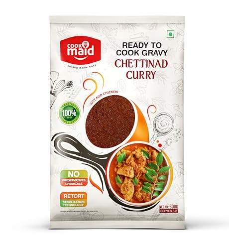 Image of COOKMAID Chettinad Curry - 300g | Ready to Cook Gravy | Authentic Spicy South Indian Chicken Masala | No Preservatives and Additives | Instant Gravy Mix for Chicken, Fish, Paneer, Mutton | Vegetarian Curry Base | Serves 5-6