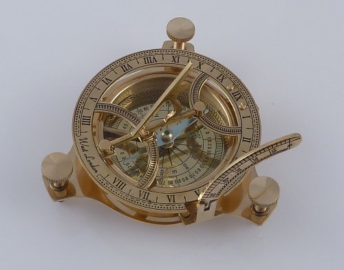 Reloj solar brújula náutica caja madera diámetro 11 cm escritorio 2