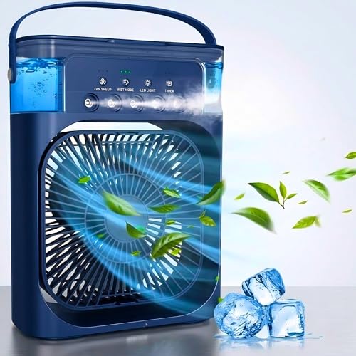 Image of Drumstone 5-in-1 Portable Air Cooler with Humidifier & LED Light, Personal Mini AC Fan with Water Tank, Ice Cooling Technology, Adjustable Speed, Compact Air Cooler for Home, Bedroom, Office