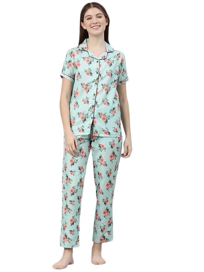 bushirt Mens Floral Print Regular Sea Green Color Night Suit Set-WNS0109-picture-30