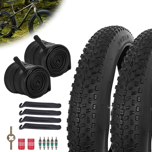 RUTU 2 Pack 20x3 Bicycle Tires Foldable 20x3.0 (76-406), 20 Inch Bike Tire and Tube with AV Schrader Valve,Installation and Removal Tools Compatible with 20 x 3.0 E-Bike Bicycle Tires and Tubes