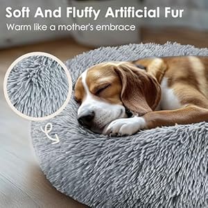 Hoewina Dog & Cat Bed, 20in Cat Beds for Indoor Cats, Calming Donut Bed for Puppy and Kitten, Washable Round Fluffy Pet Bed for Small Medium Dogs and Cats (Light Grey) Hoewina Dog Cat Bed 20in Cat Beds for Indoor Cats Calming Donut Bed for Puppy and Kitten Washable Round Fluffy Pet Bed for Small Medium Dogs and Cats Light Grey