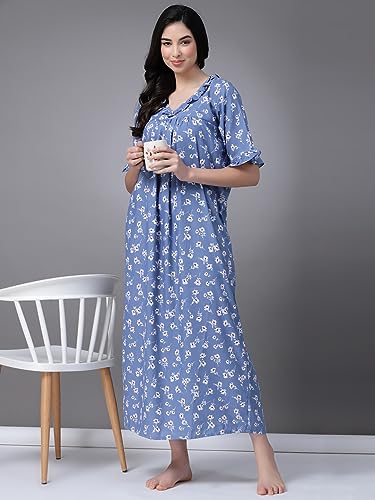 Image of OOMPH! Cotton Blend Nighty for Women's | Night Gown | Nighty | Nightdress | Maxi Dress | Sleepwear | Gown for Women | Nighties | Sleepwear