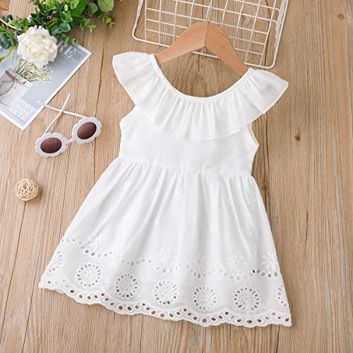 Toddler Baby Girls White Dress Beach Party Dresses Cotton Linen Casual Overall Outfits Onepiece2