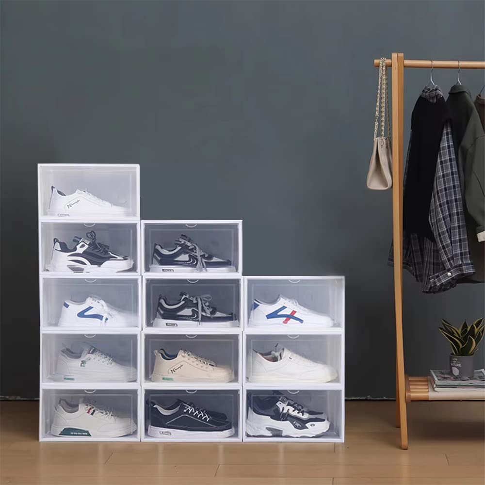 Buy SHENGMEI 12 Pack Shoe Storage Boxes, White Plastic Stackable, Shoe