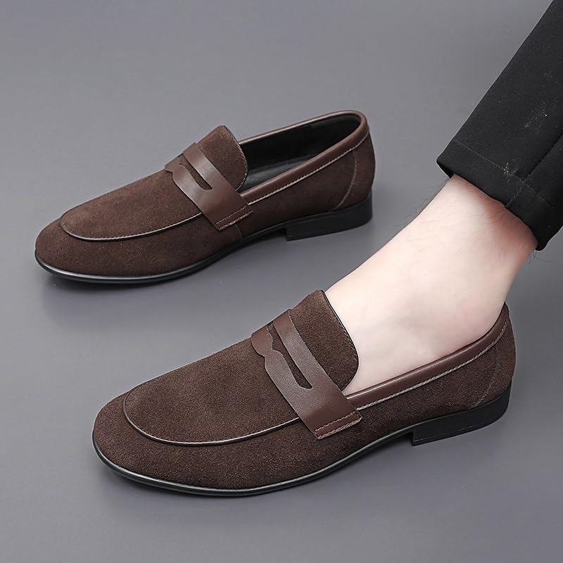 Mens Loafers Suede Vamp Loafer Shoes Solid Color Anti-Slip Flat Heel Comfortable Walking Slip On3