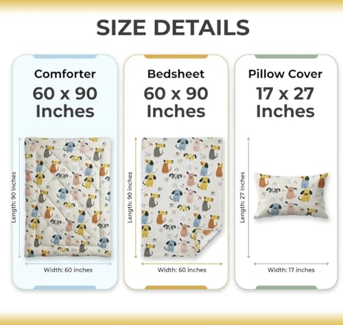 Image of VAS COLLECTIONS Single Bed Comforter Set 220 GSM Microfiber | Ultra Soft AC Comforter with Flat Bedsheet (60x90 Inches) & 1 Pillow Cover | 3 Pc Bedding Set (Puppy Print) | 3 Pc Bedding Set