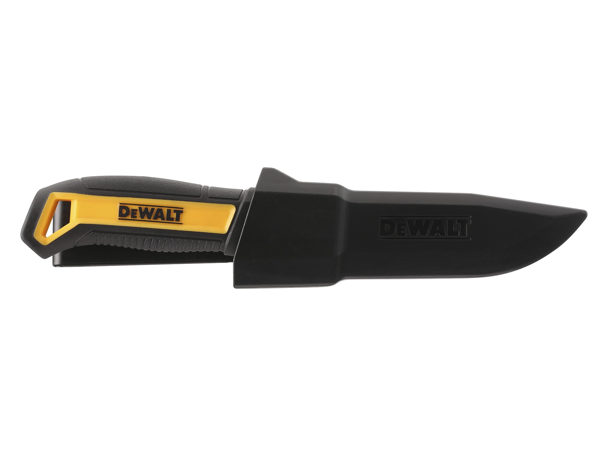 DEWALT Couteau artisanal à lame fixe, livré avec un étui en plastique pour un rangement et un transport sûrs.