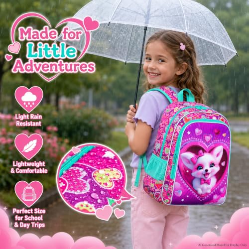 Image of 3Pcs Fox Backpack for Girls, 16 inch Kids Bookbag with Lunch Box, School Backpacks Set for Elementary Preschool Kindergarten(Pink)