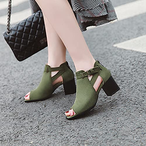 Women's Peep Toe Stacked Block Mid Heel Sandals Vegan Suede Zipper Summer Chunky Dress Heeled Sandal3