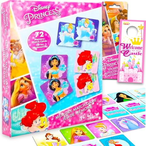 Disney Princess Educational Toy Bundle for Kids - Memory Game Set Featuring Mulan, Belle and Others, with Stickers and More | Disney Princess Learning Toy for Girls, Boys