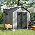 SHPAI 6X6 FT Outdoor Resin Storage Shed, Waterproof Plastic Garden Shed with Lockable Door, Windows & Vents, Outside Storage Tool Shed for Patio Furniture, Lawn Mower, Bike