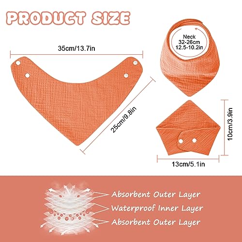 Muslin Baby Bibs, 10PCS Baby Bandana Drool Bibs, 100% Soft Anti-Penetration Snap Muslin Cotton Bib for Girls and Boys, Strong Water Absorption for Drooling and Teething2