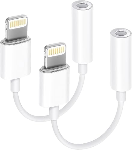 Paquete de 2 adaptadores Lightning a conector de auriculares de 0.138 in con certificación MFi de Apple, para iPhone, adaptador auxiliar para