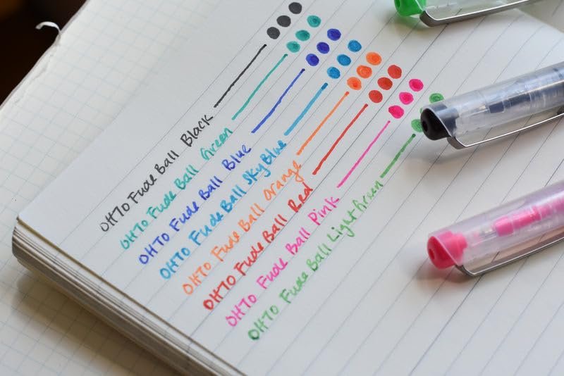 Image of OHTO FUDE BALL bio 1.5mm Gel Ink Roller Pen - Smooth Bold Writing Pen for Art, Calligraphy, and Everyday Use - Biodegradable Barrel - Assorted Ink Colors Black & Blue Made In japan